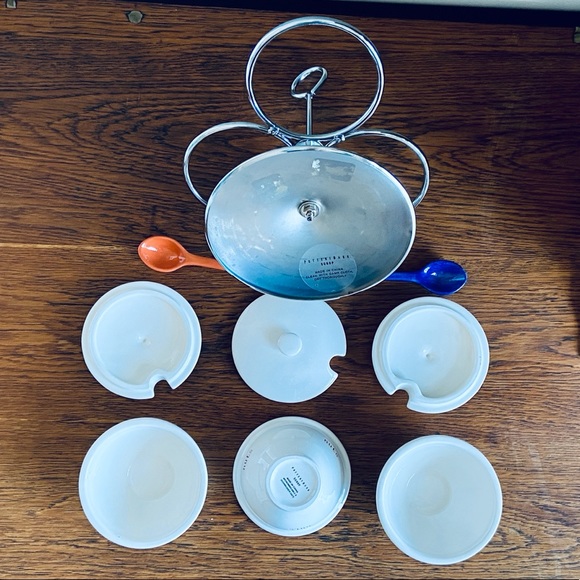 🥣Pottery Barn Scoop Condiment stand Server with 3 bowls - Picture 8 of 13
